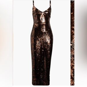✨NEW ✨L'AGENCE Noella Sequin Midi Sheath Dress Brown Black AMUR LEOPARD Size 6
